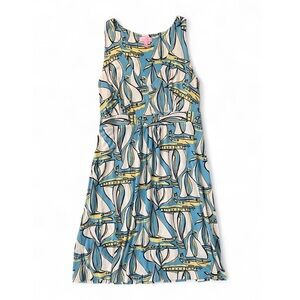 Lilly Pulitzer Patty Silk Cotton Knit Dress, Docksider Sailboat Print Coastal, L